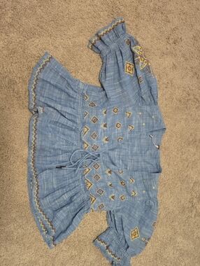 Free People Light Blue Embroidered Crop Top